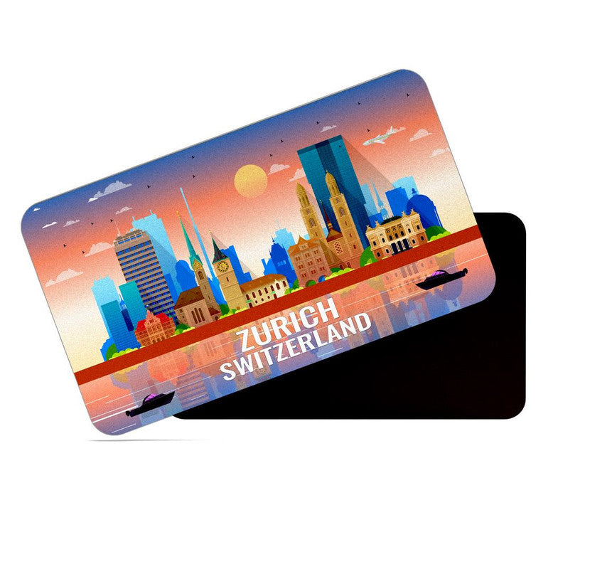 dhcrafts Fridge Magnet Rectangle Acrylic Glass (8.6 x 5.4 cm) Multicolor Switzerland Zurich Design Pack of 1